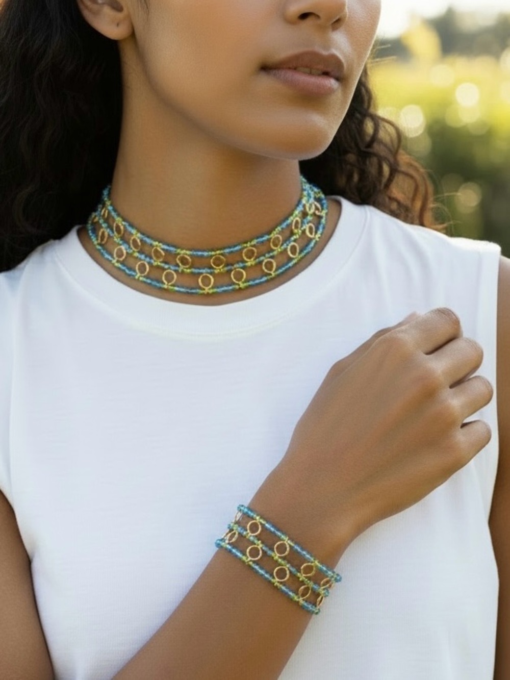 Givenchy Egyptian Revival Beaded Necklace with matching Bracelet set